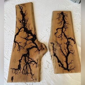 Wooden Art Panels with Black Fractal Design